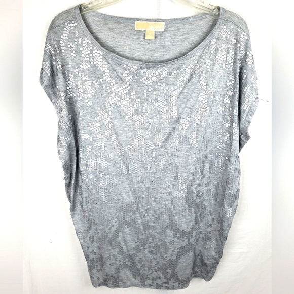 Michael Michael Kors Gray Snake Print Sequined Sleeveless Shirt Sz M - Picture 1 of 8